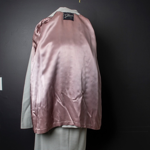 50s Dress Suit Horizontal Blue Mauve Stripe - Picture 7 of 12